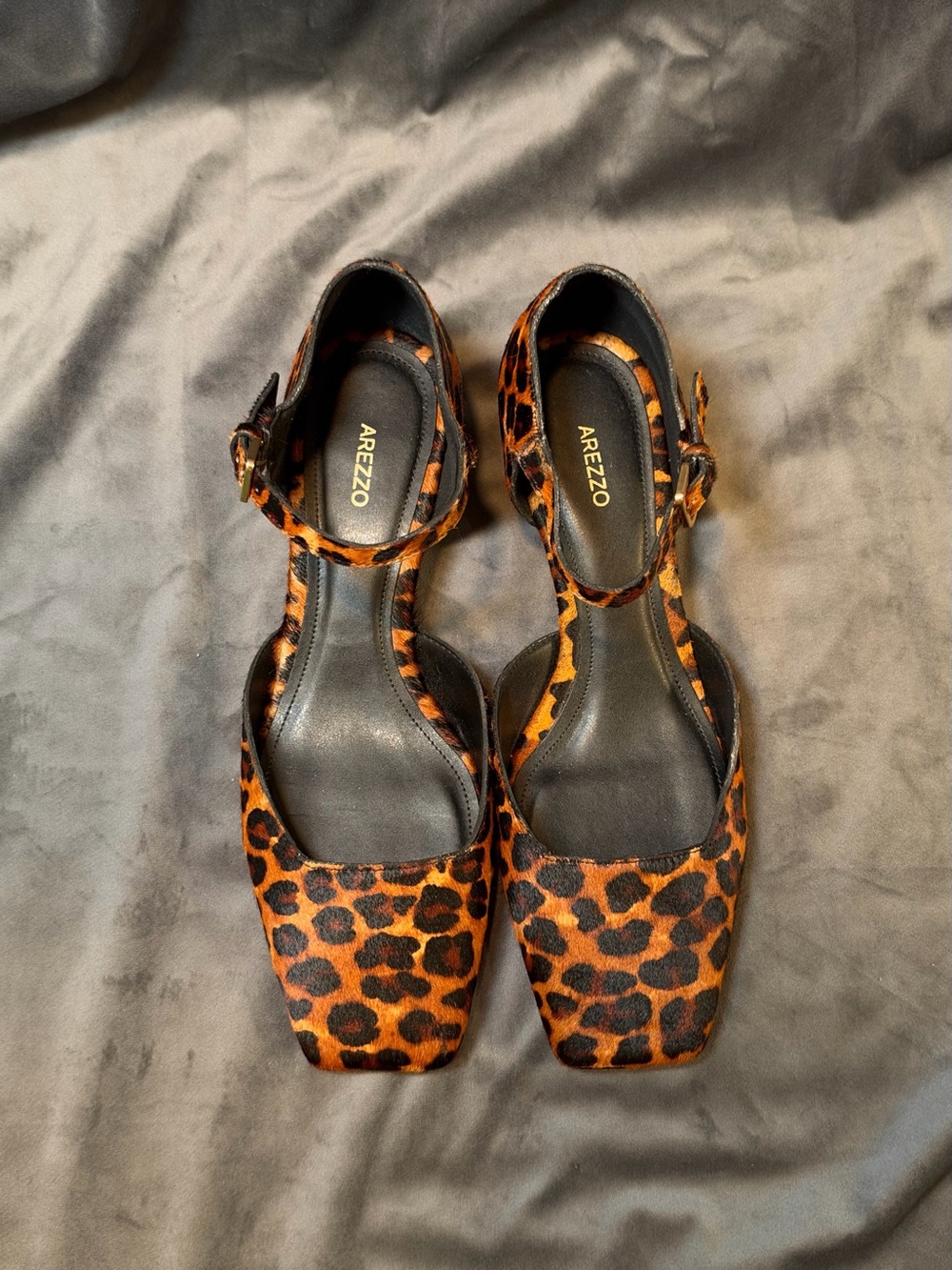 Leopard Print Ankle Strap Flats - Orange/Black